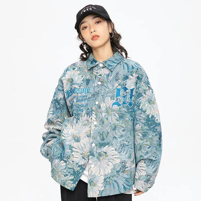 Faded Daisy Print Varsity Jacket