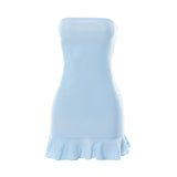 Strapless Solid Blue Mini Dress