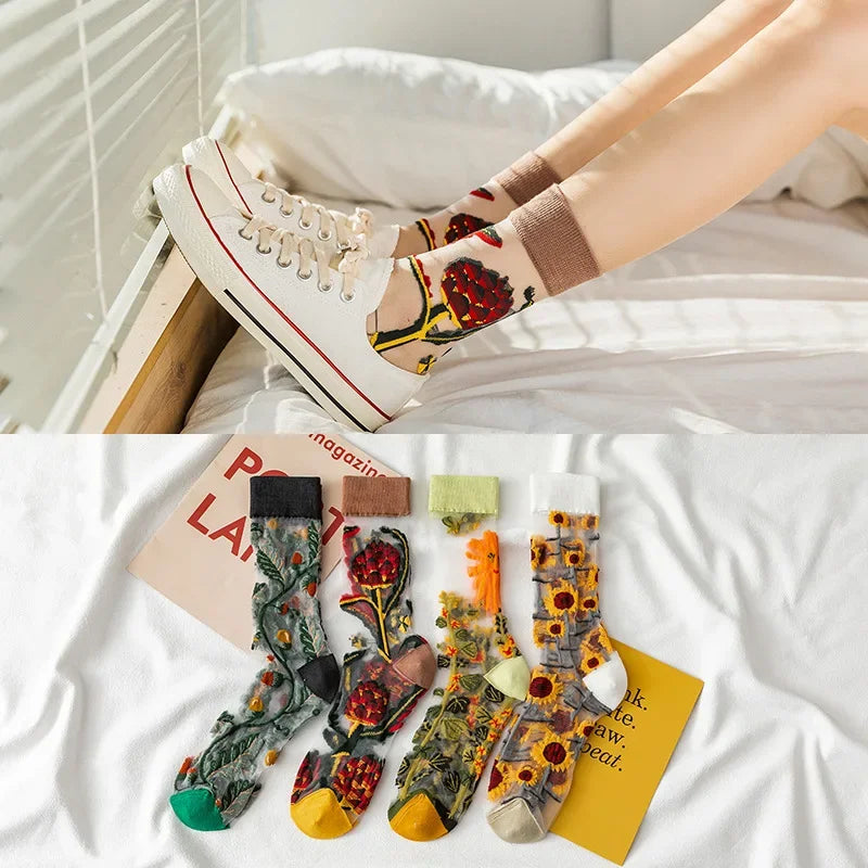 Summer Floral Crew Neck Socks