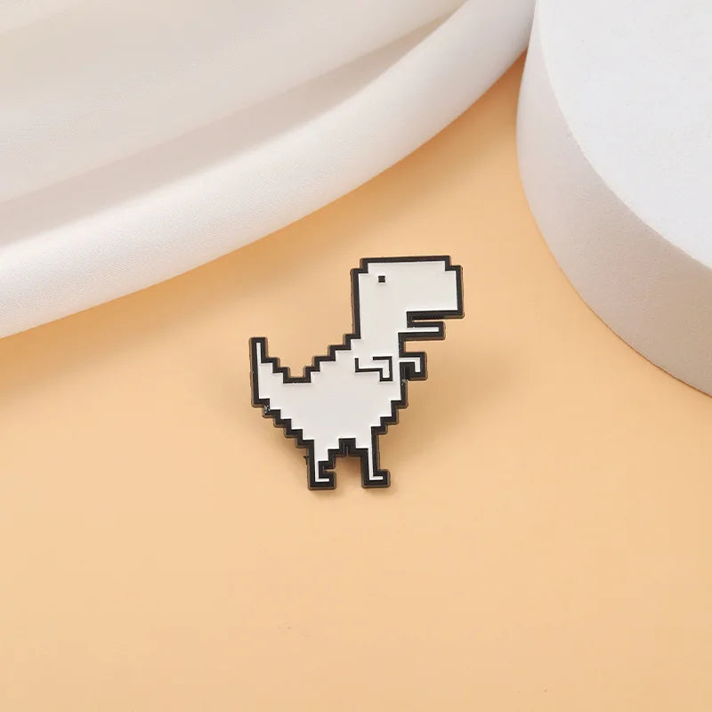 Recreational Pixel Style Dinosaur Carton Metal Brooch