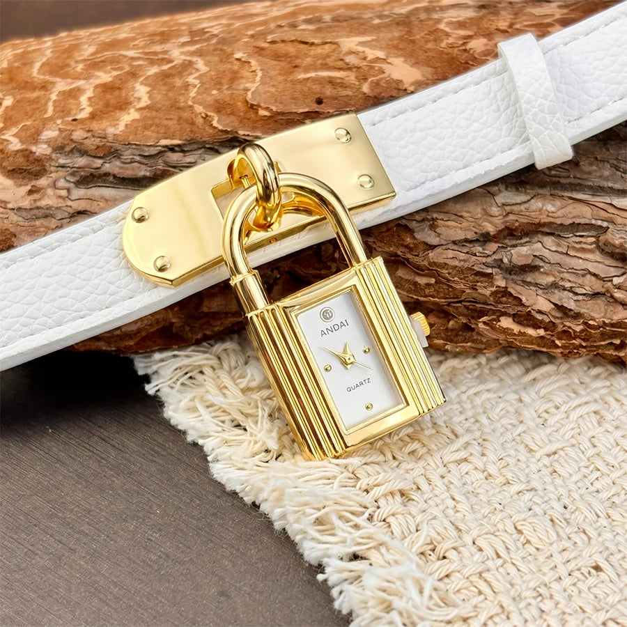 Edgy Padlock Dial Soft Strap Bold Watch for Women