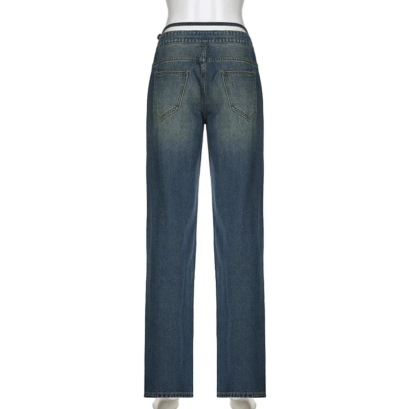 Patchwork Fake Two-Piece Baddie Jeans