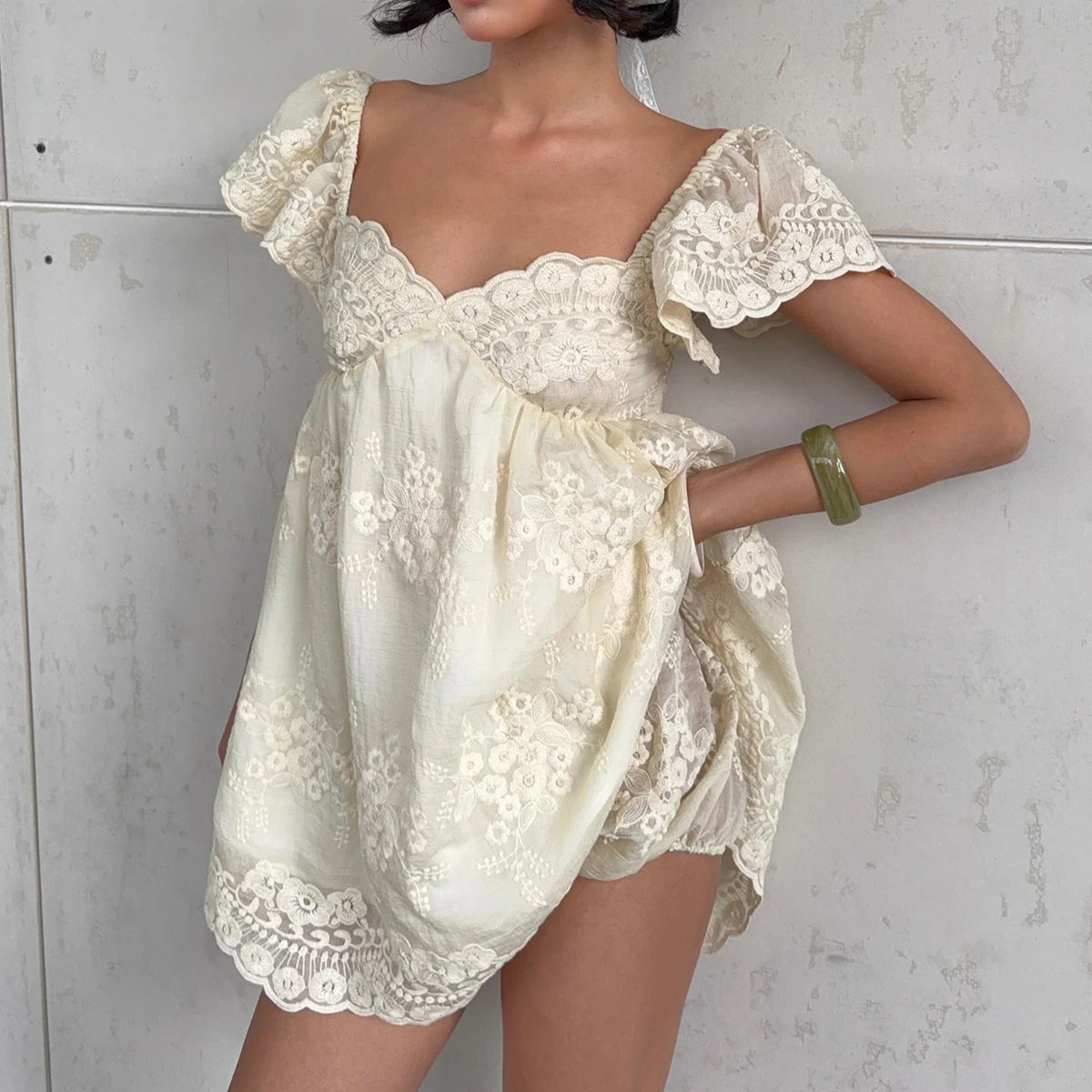 Boat Neck Babydoll Mini Dress