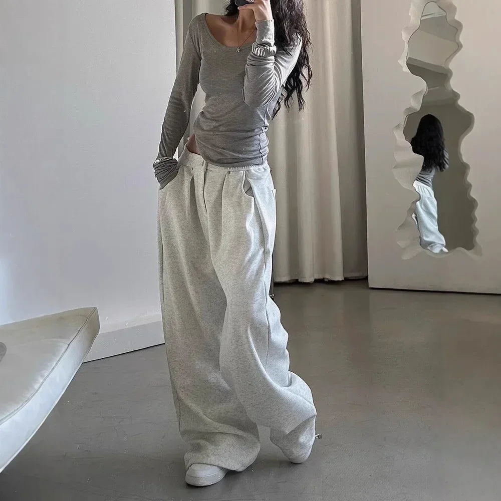 Vintage Grey Wide Leg Retro Pants