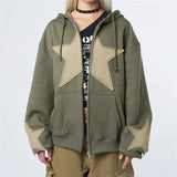 Star Patchwork Zip-Up Graphic Hoodie Shirt