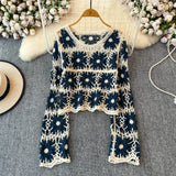 Boho Daisy Crochet Sheer Knit T-Shirt