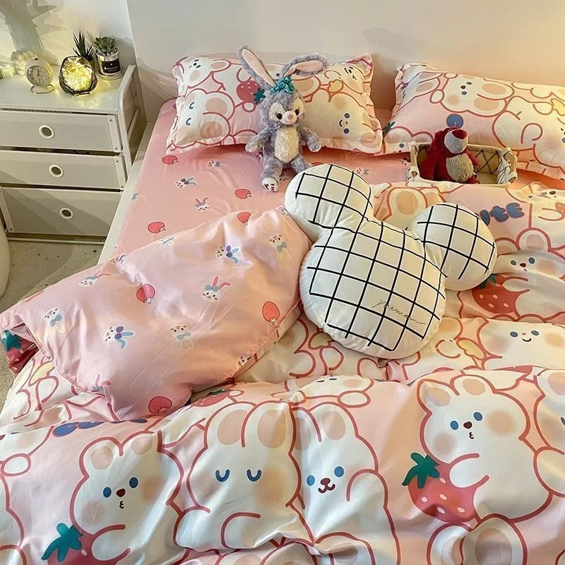 Korean Pink Letter Bedding Set