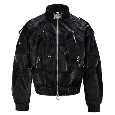 Acubi Crocodile Print Leather Jacket