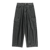 Washed Wide Leg Cargo Jeans