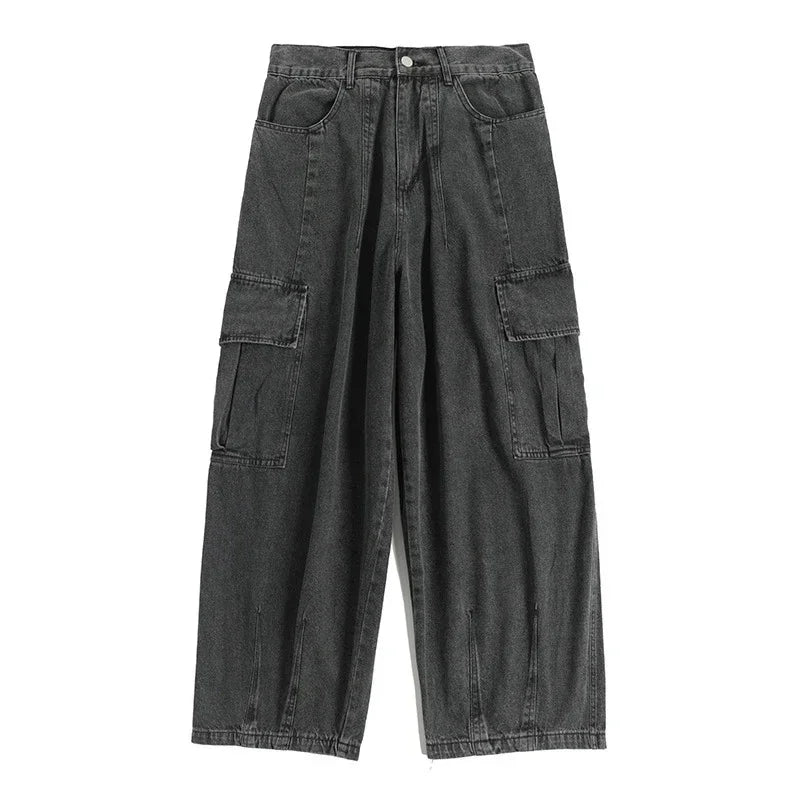 Washed Wide Leg Cargo Jeans