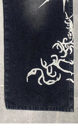 Black Graffiti Grunge Wide-leg Jeans