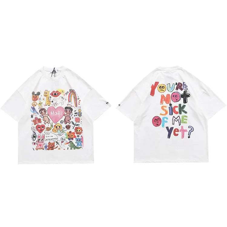 Rainbow Heart Angels Print Oversize T-Shirt