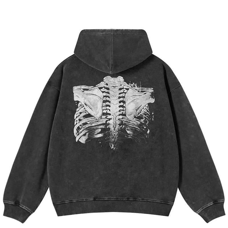 Y2K Faded Skeleton Graphic Hoodie