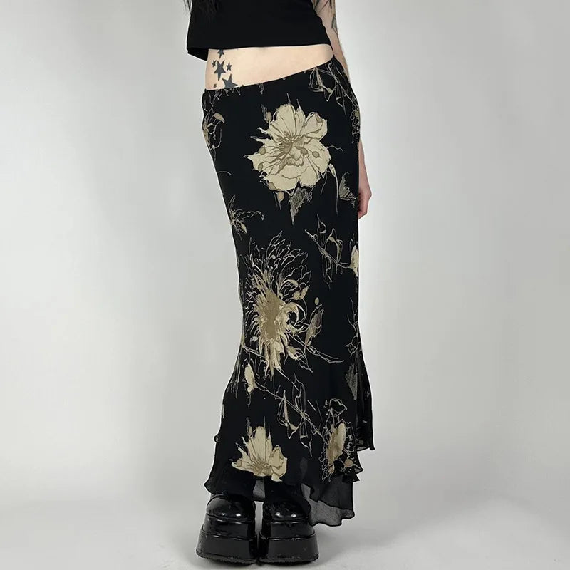 Gothic Aesthetics Double Layer Mesh Maxi Skirt