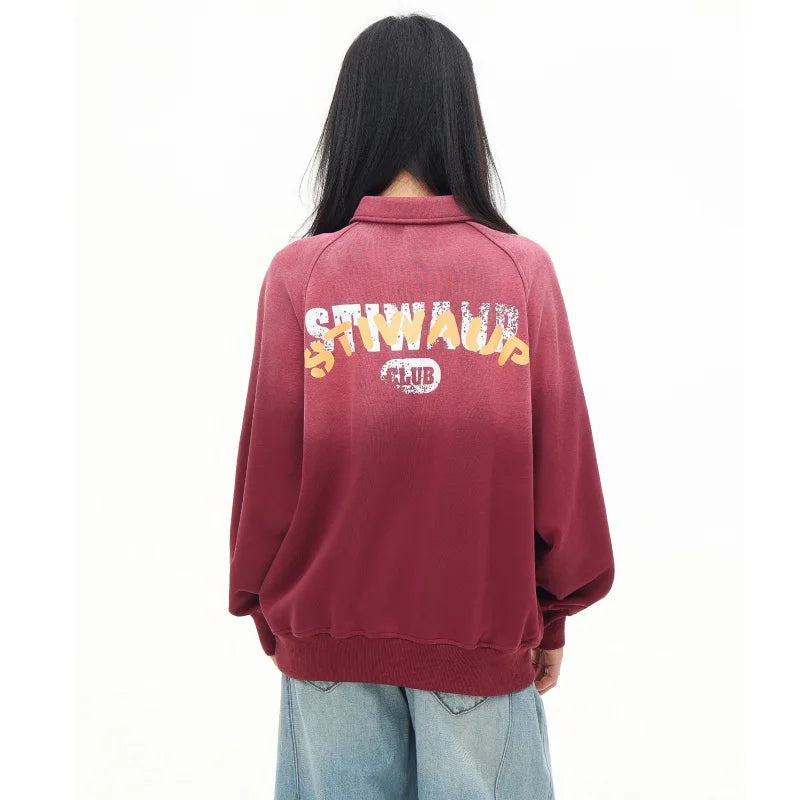 Stylish Red Letter Print Long Sweatshirt