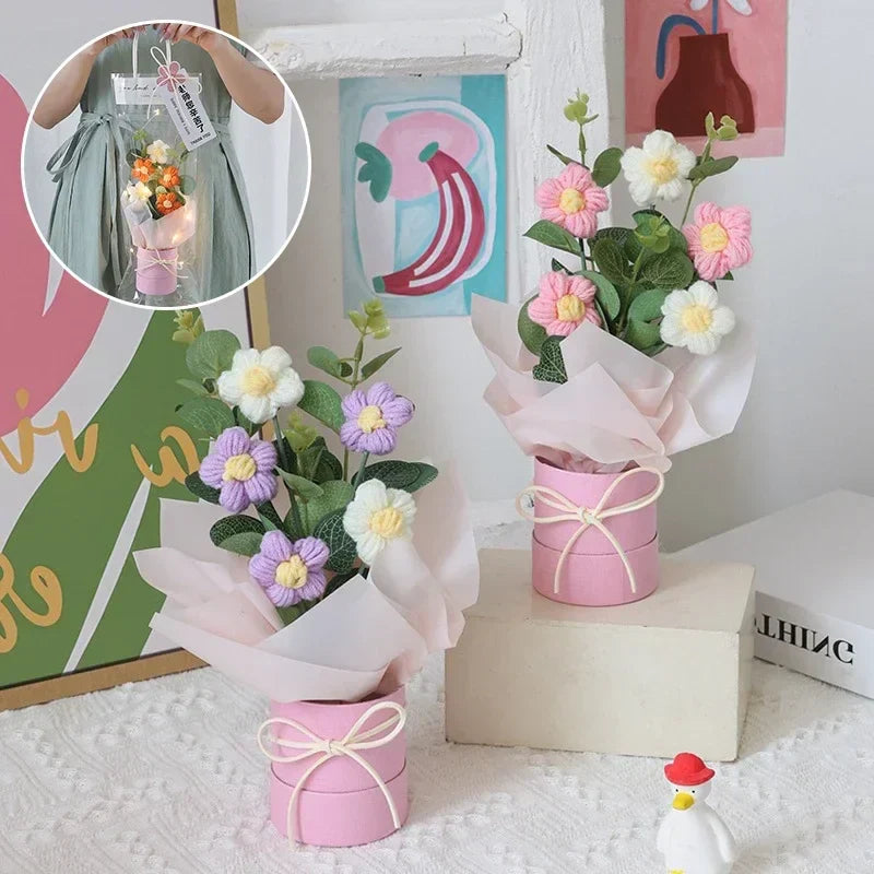Crochet Flower Bouquet With LED Light String Gift