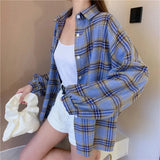 Oversized-Tartan-Jacken-T-Shirt mit Kragen