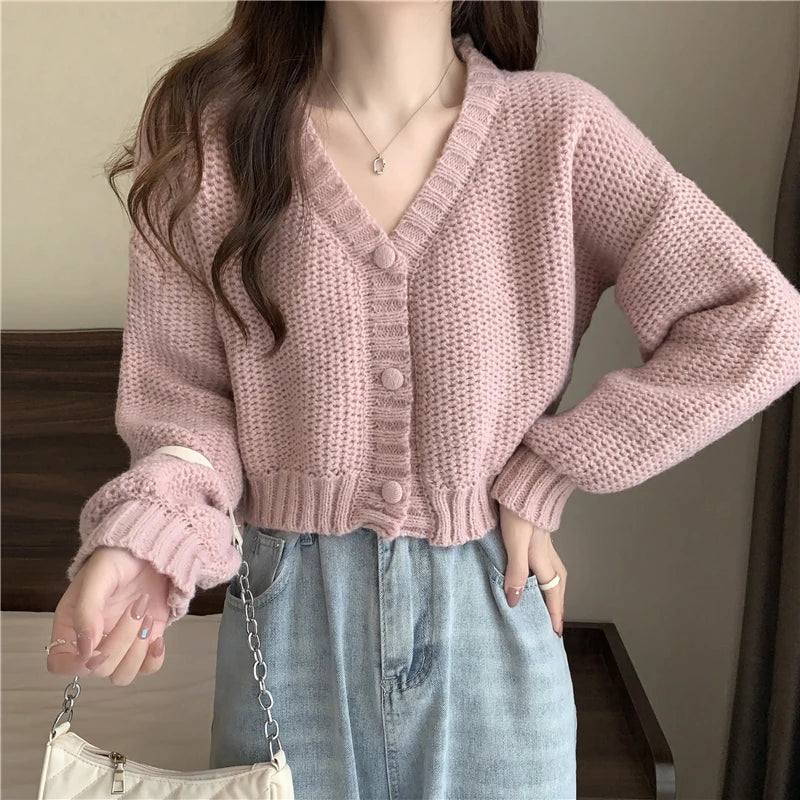 Soft Girl Solid Color Knitted Cardigan