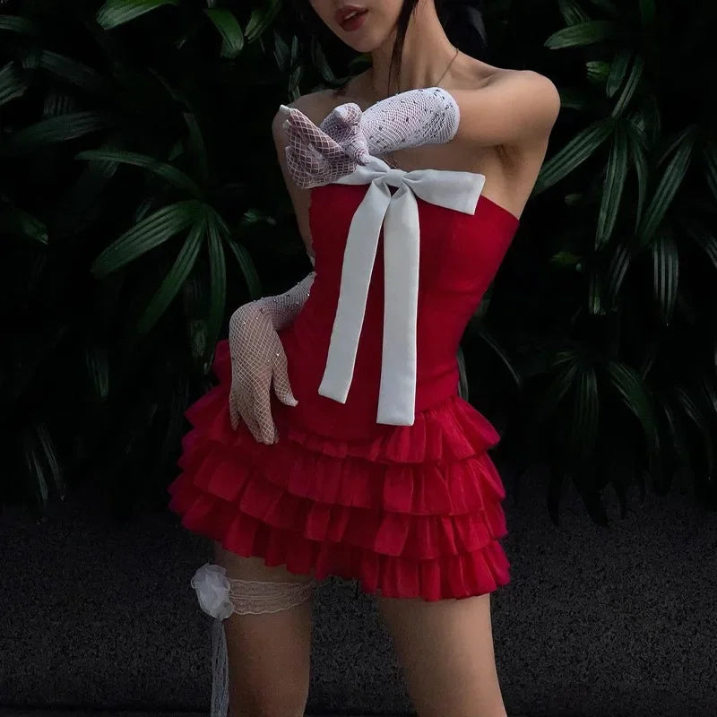Coquette Red Strapless Bow Set