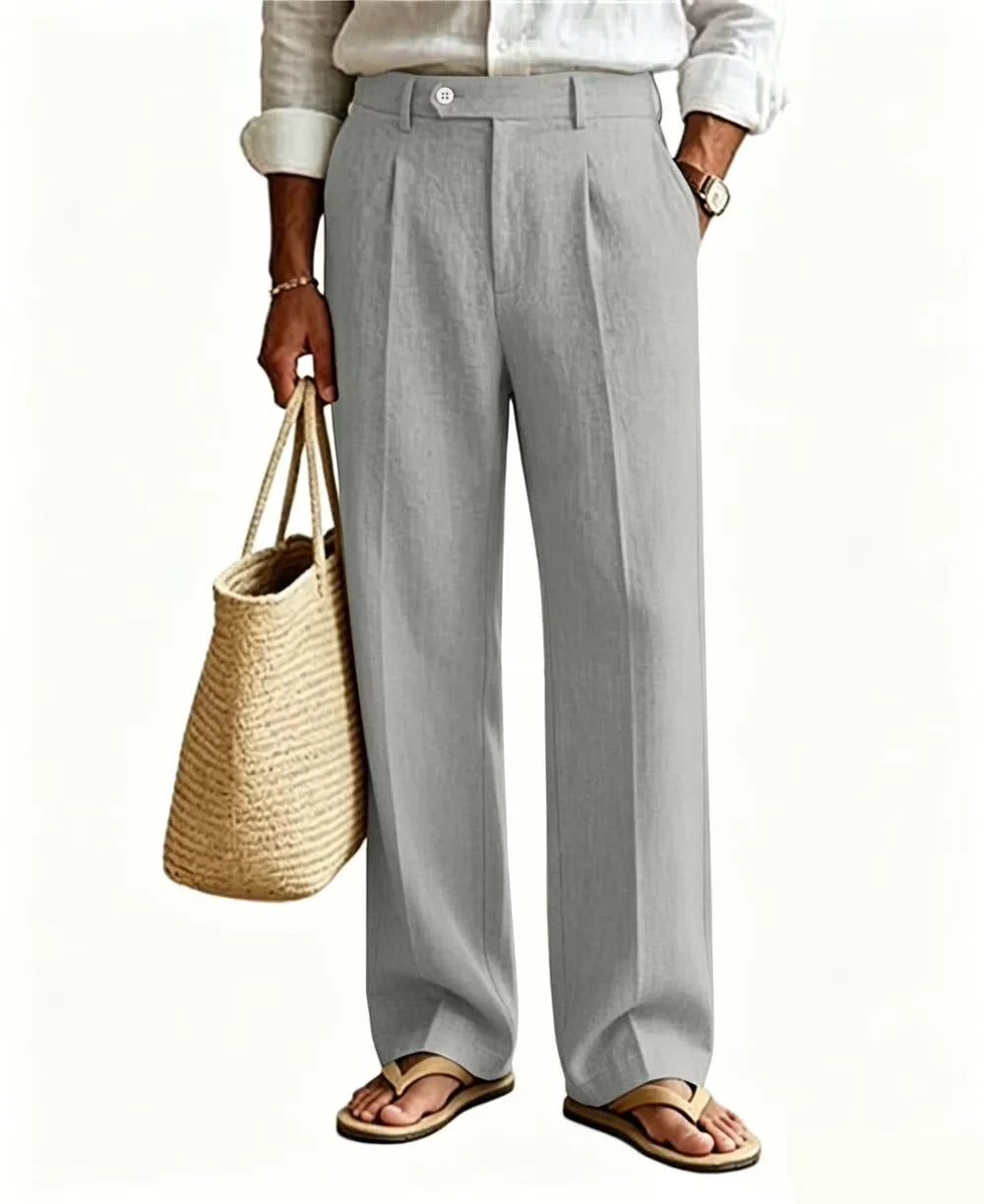 Linen Beige Straight Leg Pants
