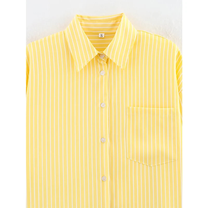 Women Oversize Yellow Striped Shirt