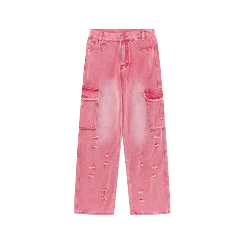 Barbie Core Distressed Cargo Jeans