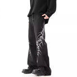 Y2K Jeans mit schwerer Stickerei im geraden Schnitt