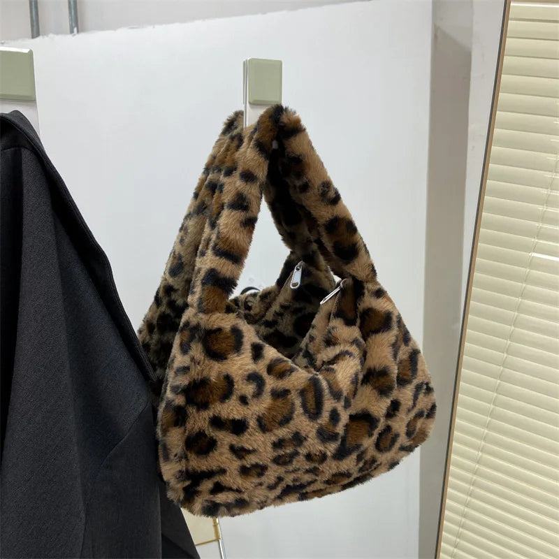 Fuzzy Fleece Leopard Bag