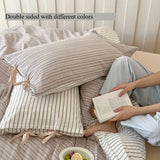 Double Sided Stripes Bow Cotton Pillow Case