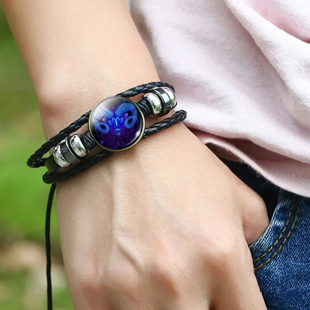 Adjustable Leather Zodiac Signs Bracelet