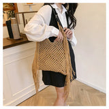 Hollow Out Knitted Tassel Shoulder Bag