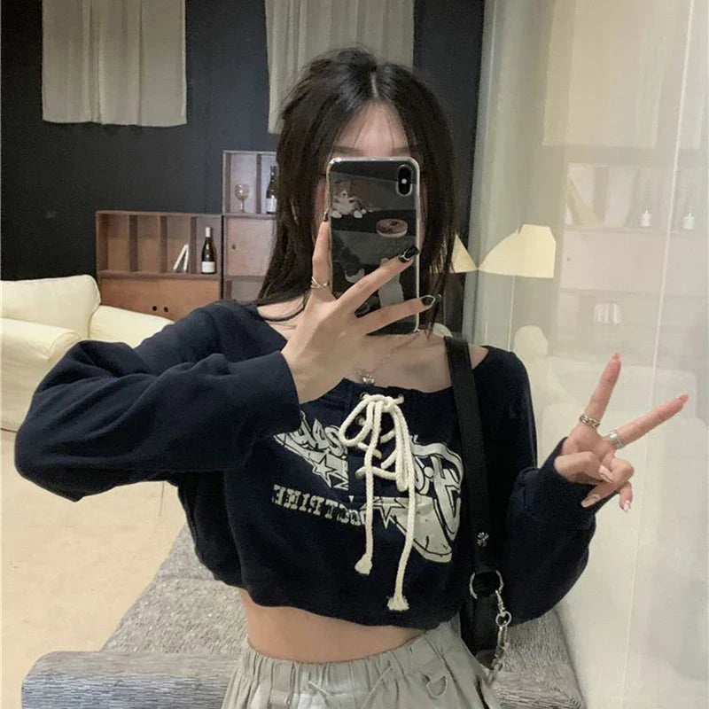 Y2K Vintage Cropped Off-shoulder Sweatshirt