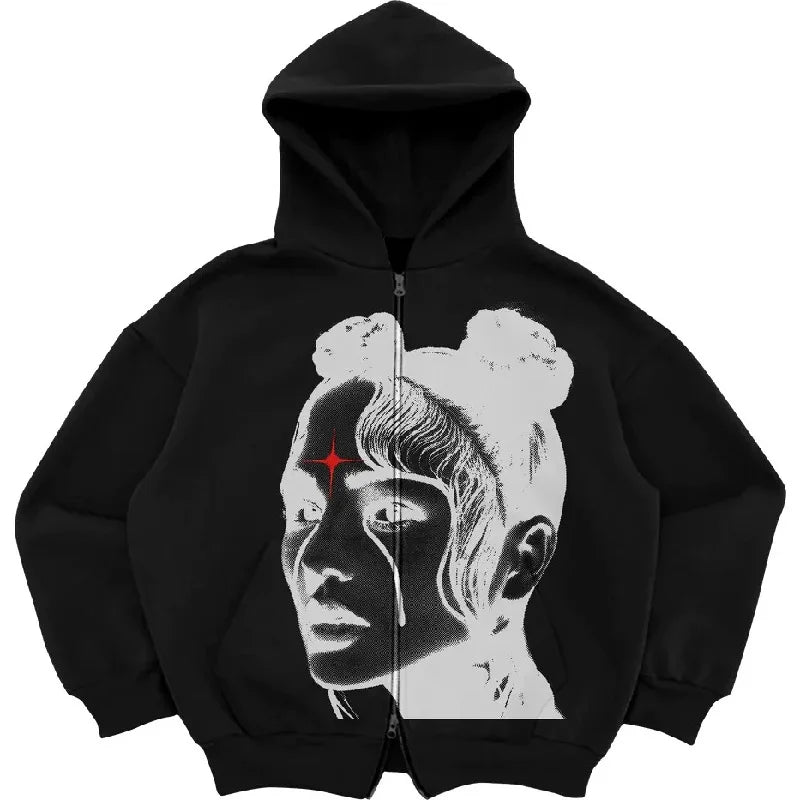 Y2K Pocket Zip-Up Gothic Hoodie