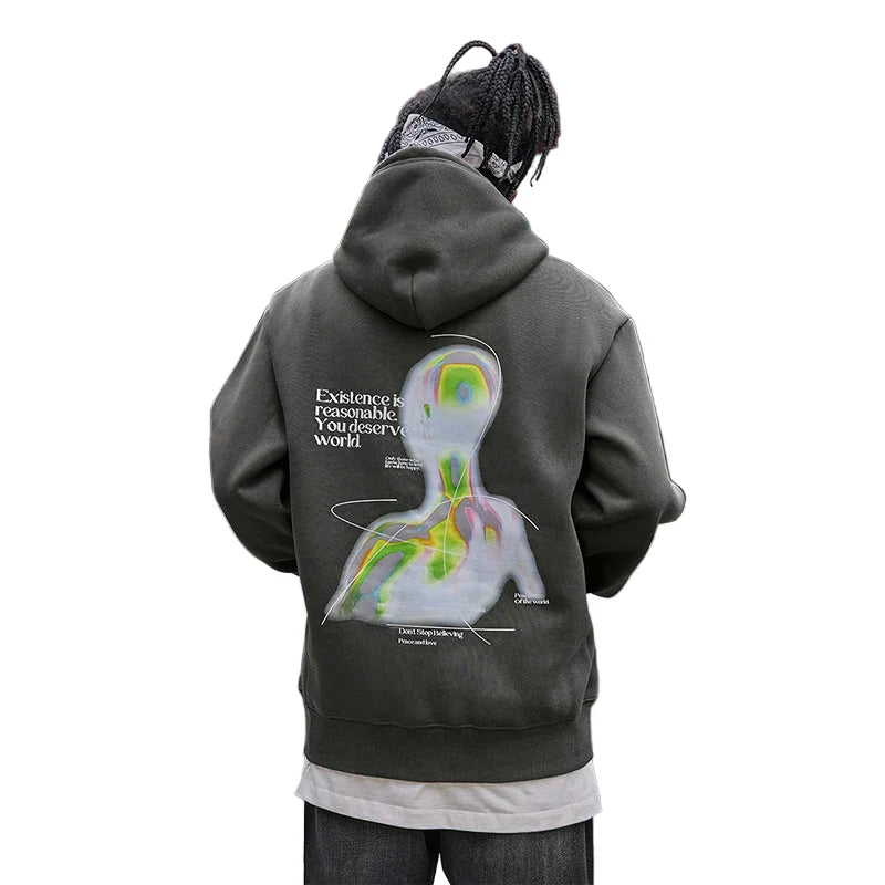 Graue Hip-Hop-Grafik-Hoodies