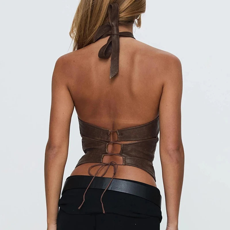 Redo Faux Leather Halter Top