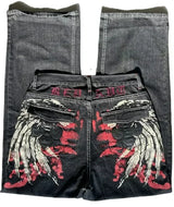 Grunge Embroidery Red Jeans