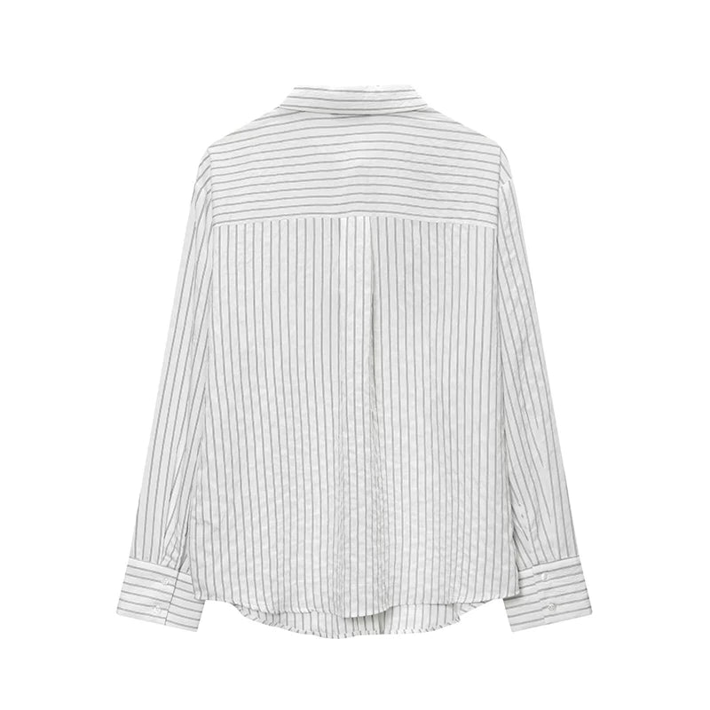 Lace Flower Applique Striped Shirt