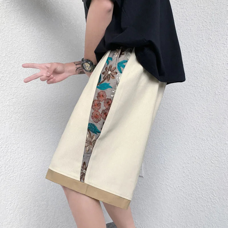 Bestickte lockere Hip-Hop-Shorts mit geradem Schnitt