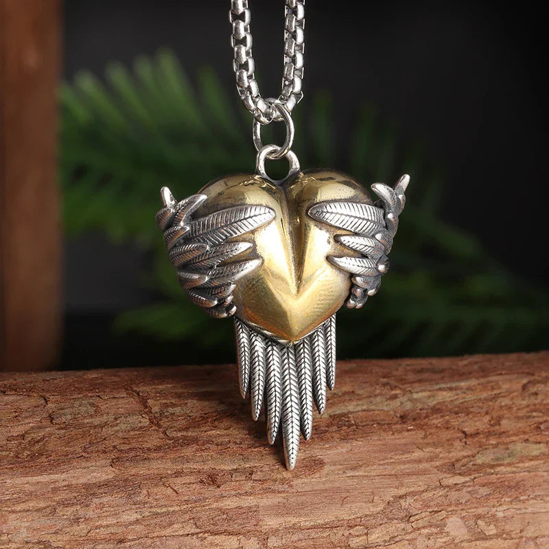 Angel Wings Heart Pendant Necklace