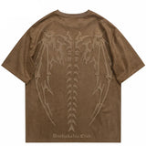 Suede Devil Wings Skeleton Graphic T-Shirt