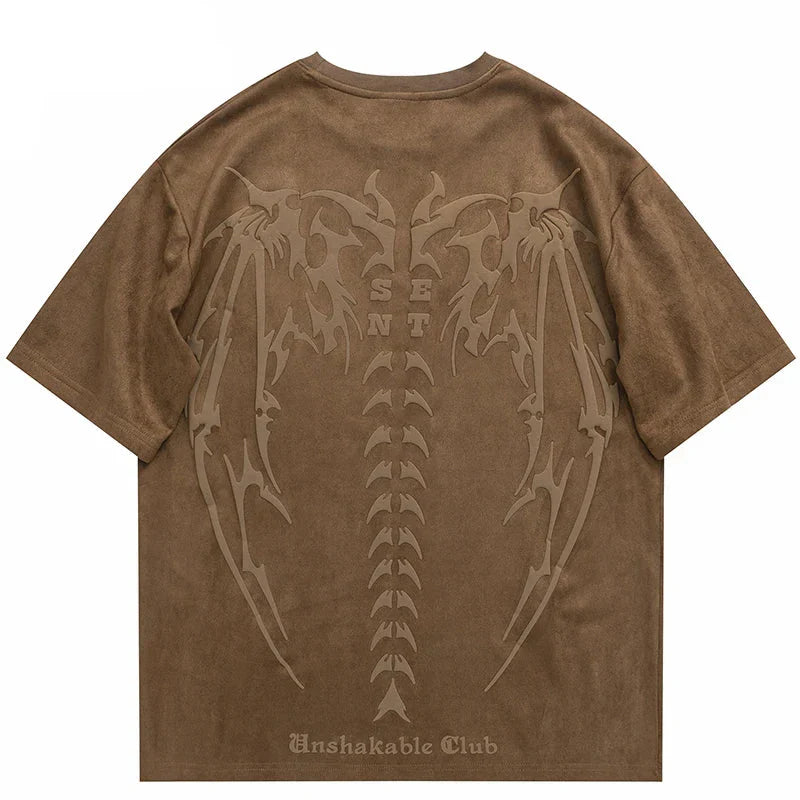 Suede Devil Wings Skeleton Graphic T-Shirt