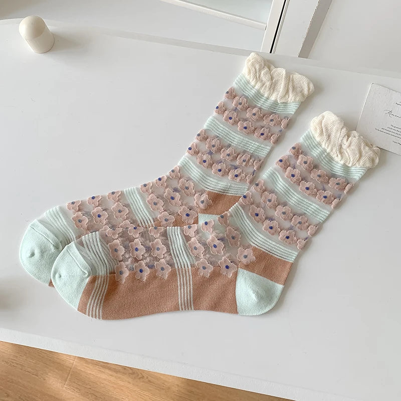 Trendy Summer Flower Breathable Transparent Socks