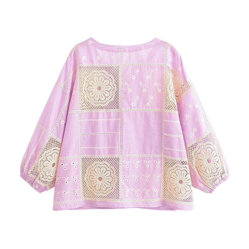 Vintage Embroidery Pink Blouse
