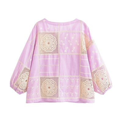 Vintage Embroidery Pink Blouse