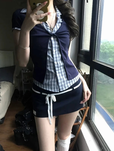 Y2K Plaid Layered Shirt
