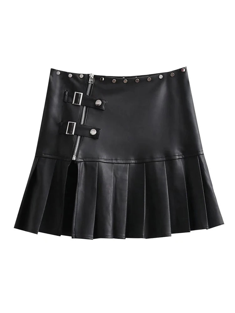 Sexy Retro  Leather Mini Pleated Skirt