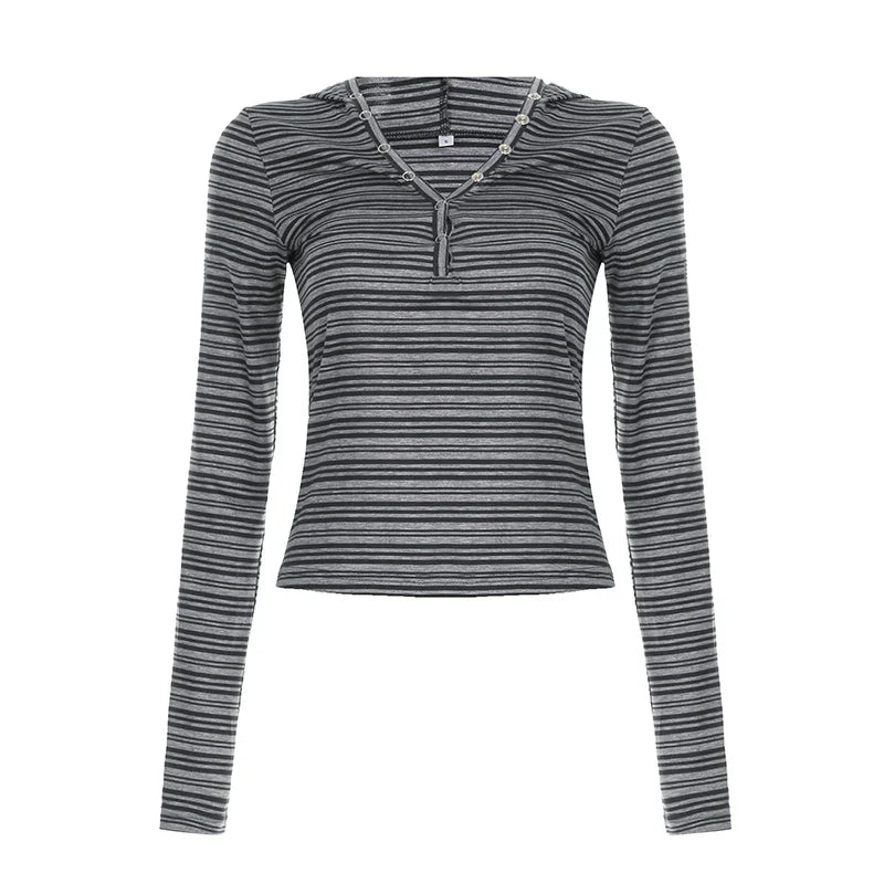 Casual Striped Long-sleeved Hoodie