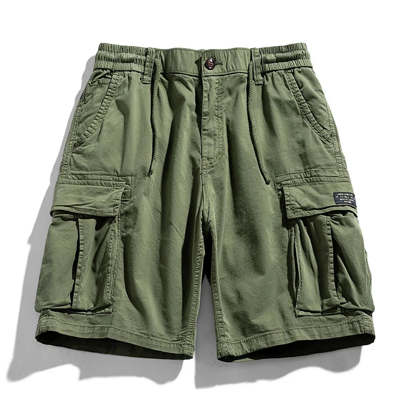 Solid Elastic Waist  Multi Pocket Short