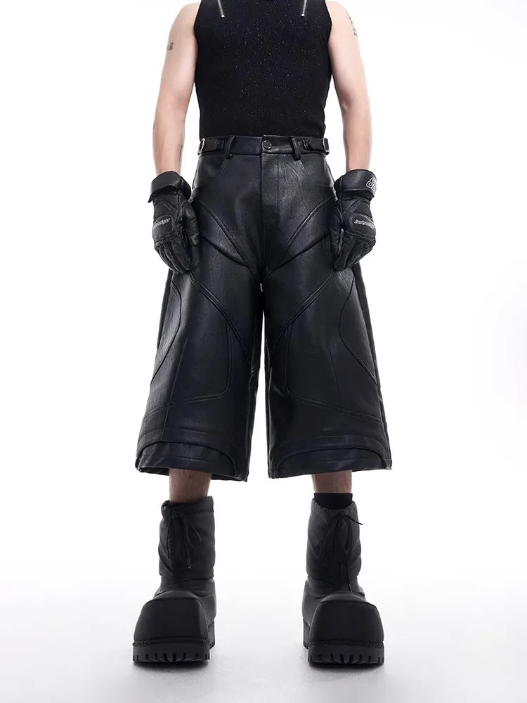 Black PU Grunge Leather Jorts