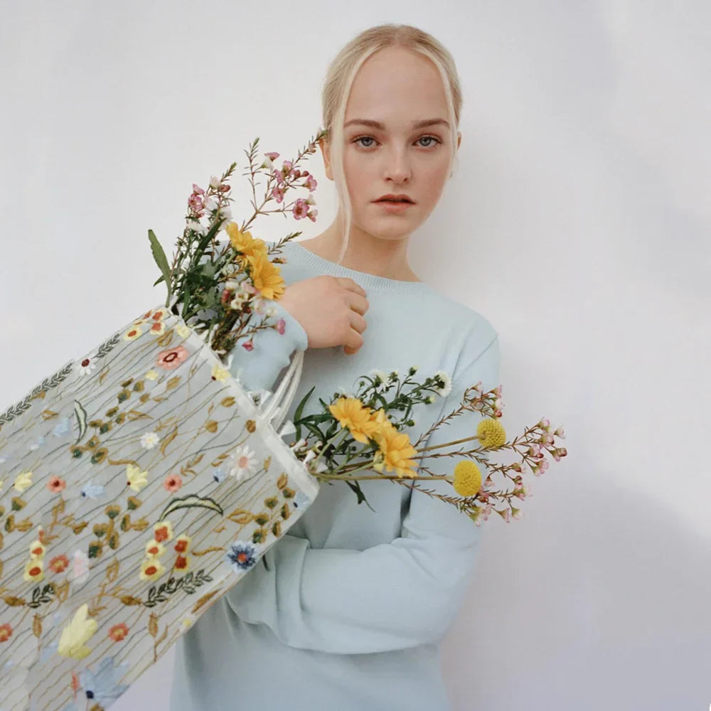 Summer Flowers Embroidery Shoulder Bag
